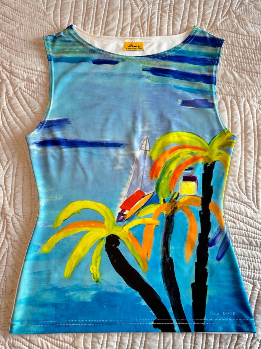 Ken Done Vintage 90’s Tropical Palm Tree Tank Top Coastal Art Australia Small